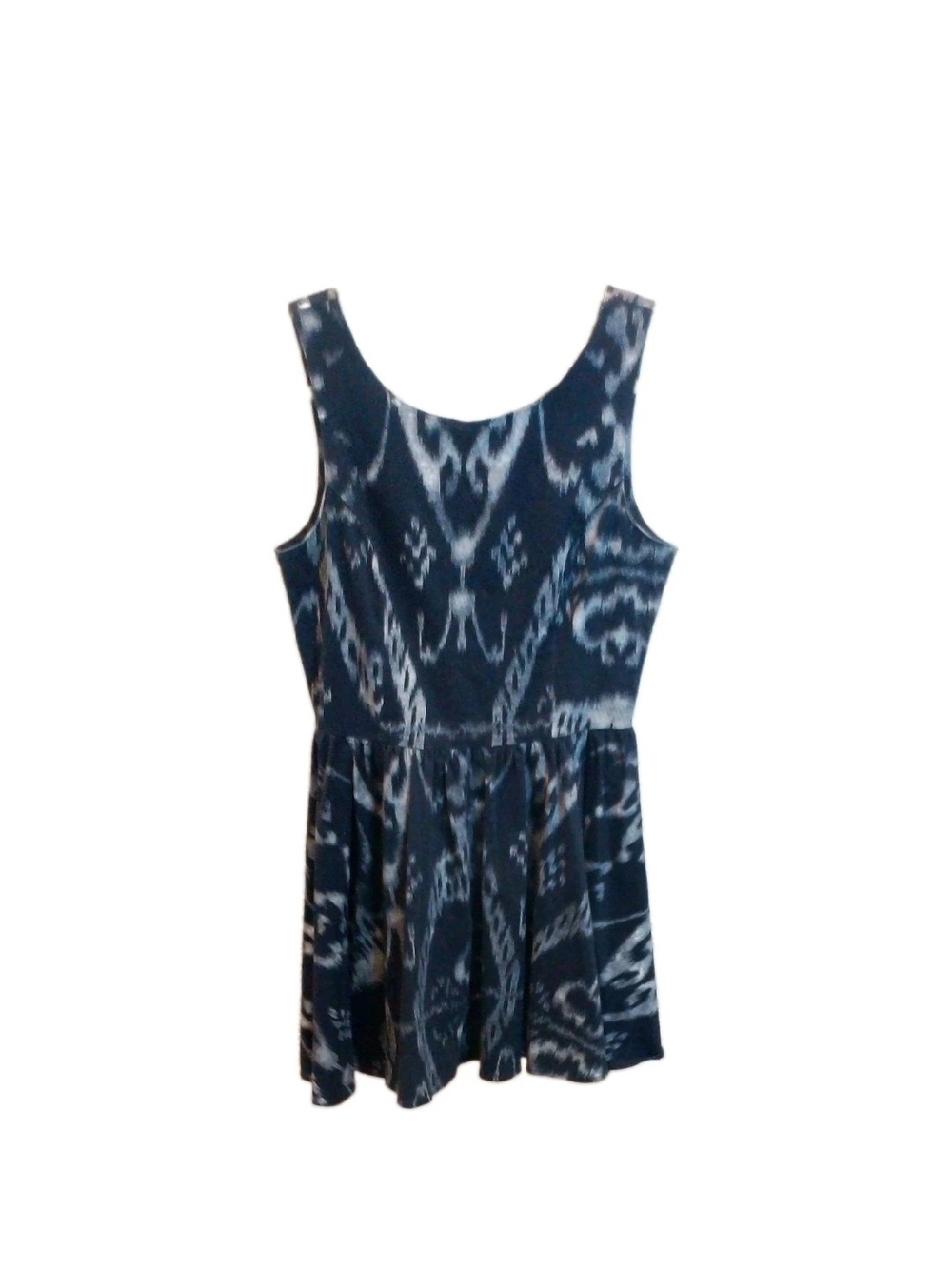 StyleStalker Black Ikat Print Skater Dress Cutout Open Back Flare US 8